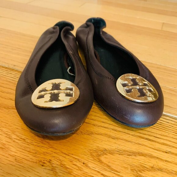 Well worn Women Tory Burch work flat shoes Size US 7.5 EUR 38 Leather - Picture 3 of 7